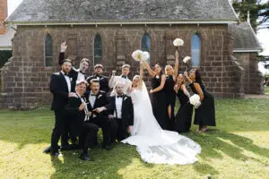 The newlyweds are celebrating with the bridal party at Scrub Hill, Victoria