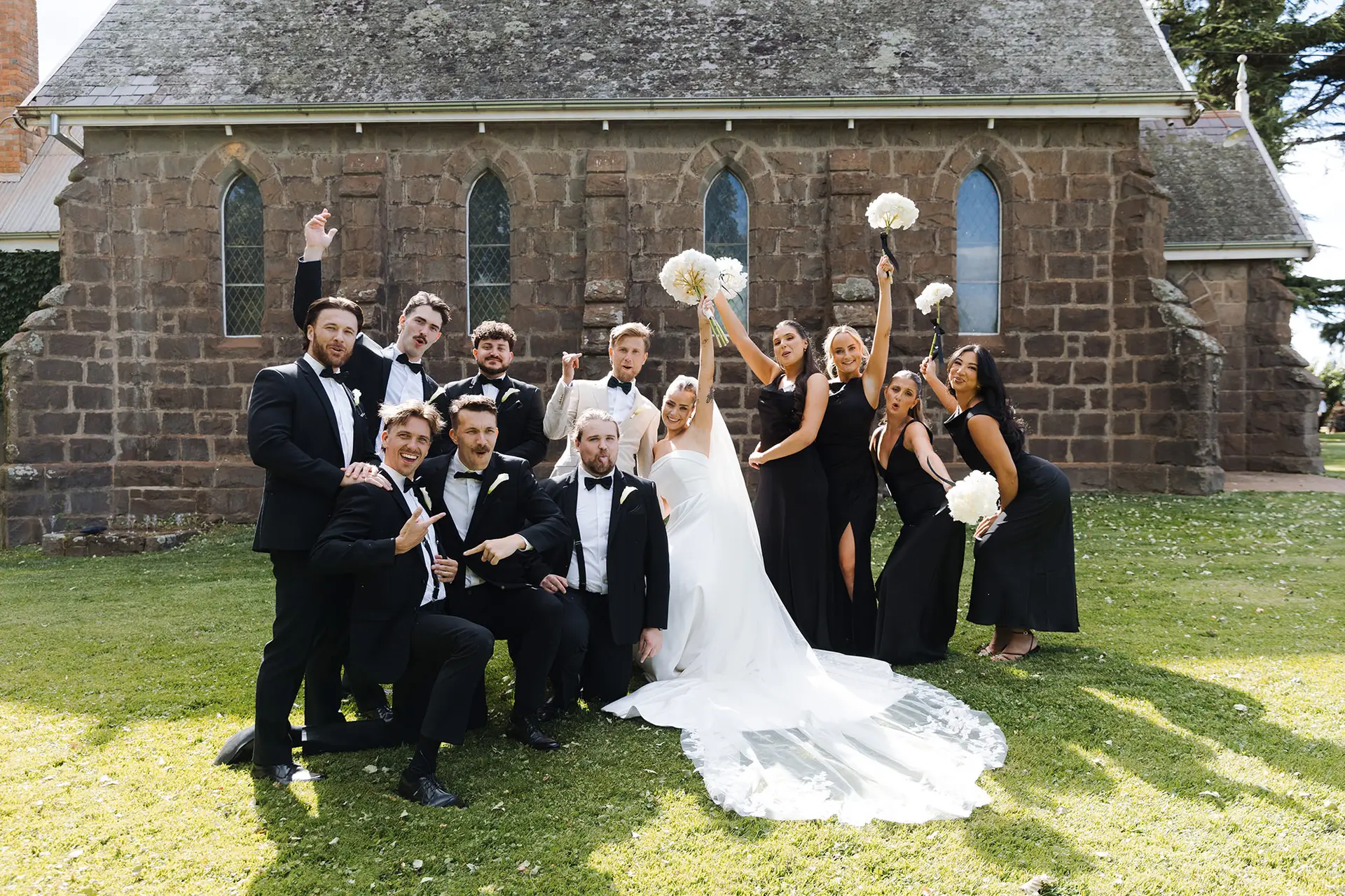 The newlyweds are celebrating with the bridal party at Scrub Hill, Victoria